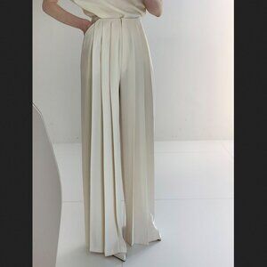 Commense Small White Pleated High Rise Wide Leg Pants Minimalist NEW NWT